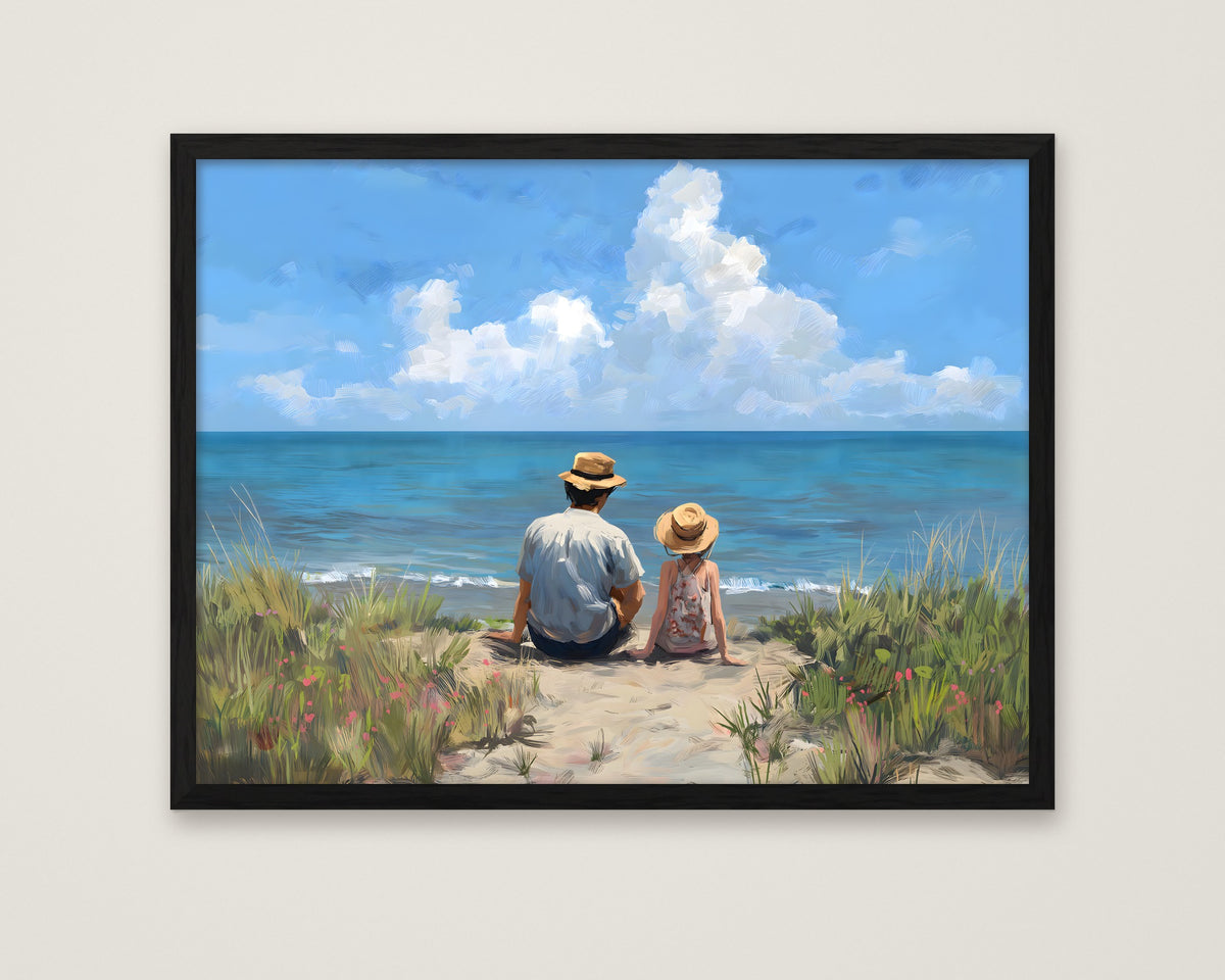 Father Daughter Beach Art in a black frame