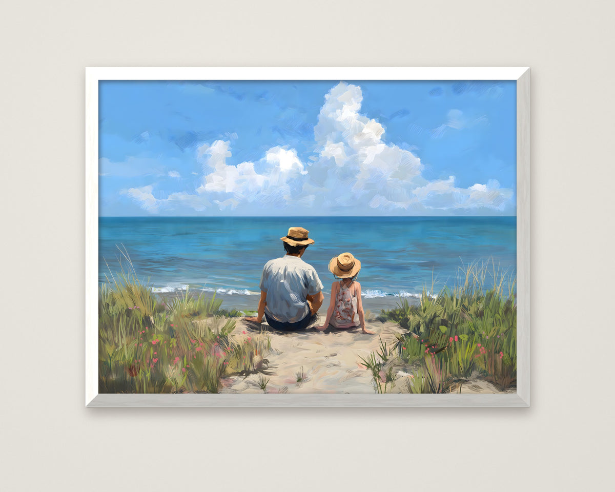 Father Daughter Beach Art in a white frame