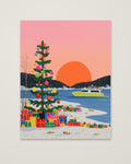 Festive Winter Sunset Folk Art as an unframed matte paper print
