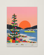 Festive Winter Sunset Folk Art as an unframed matte paper print