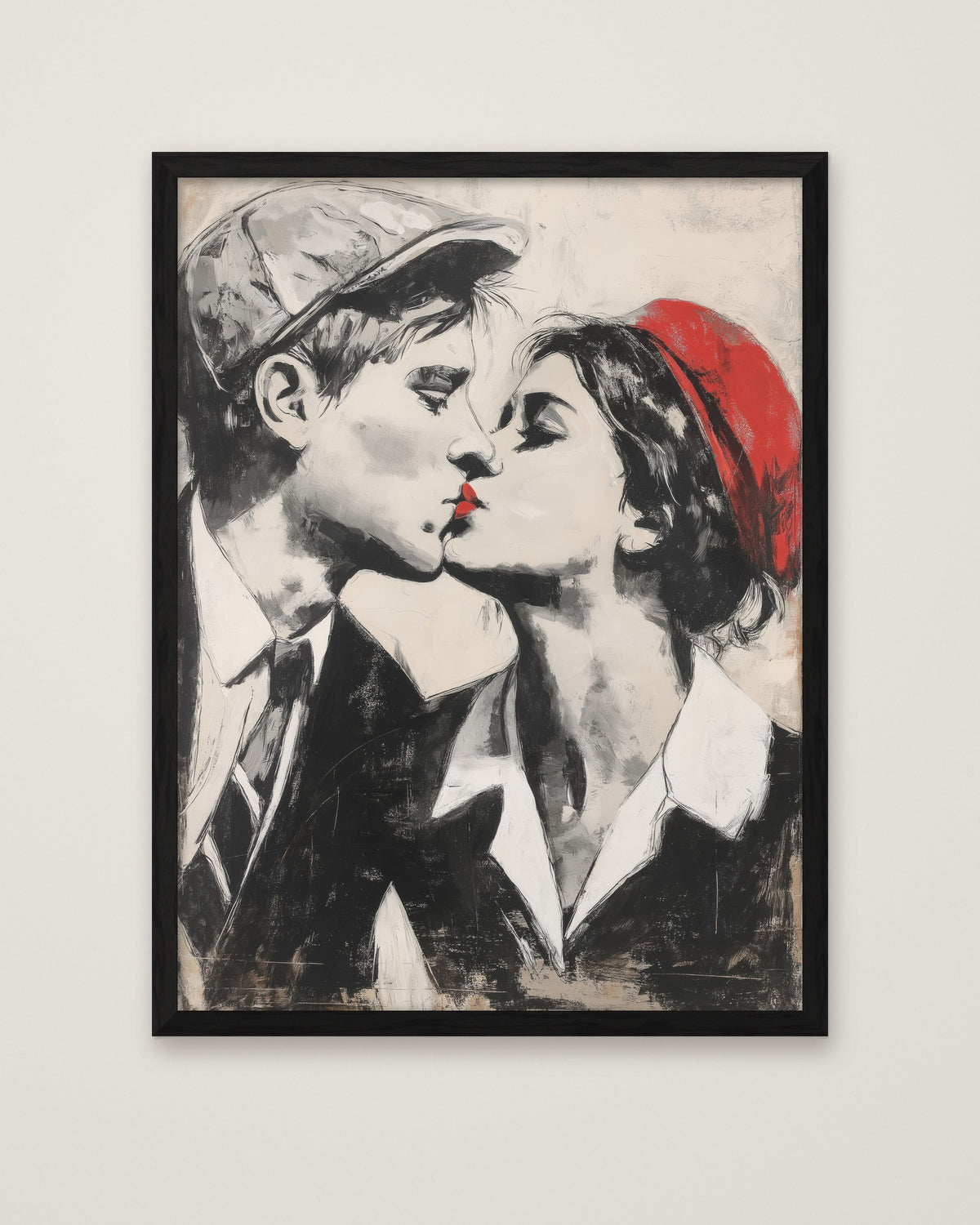 First Kiss Urban Graffiti Art in a black frame