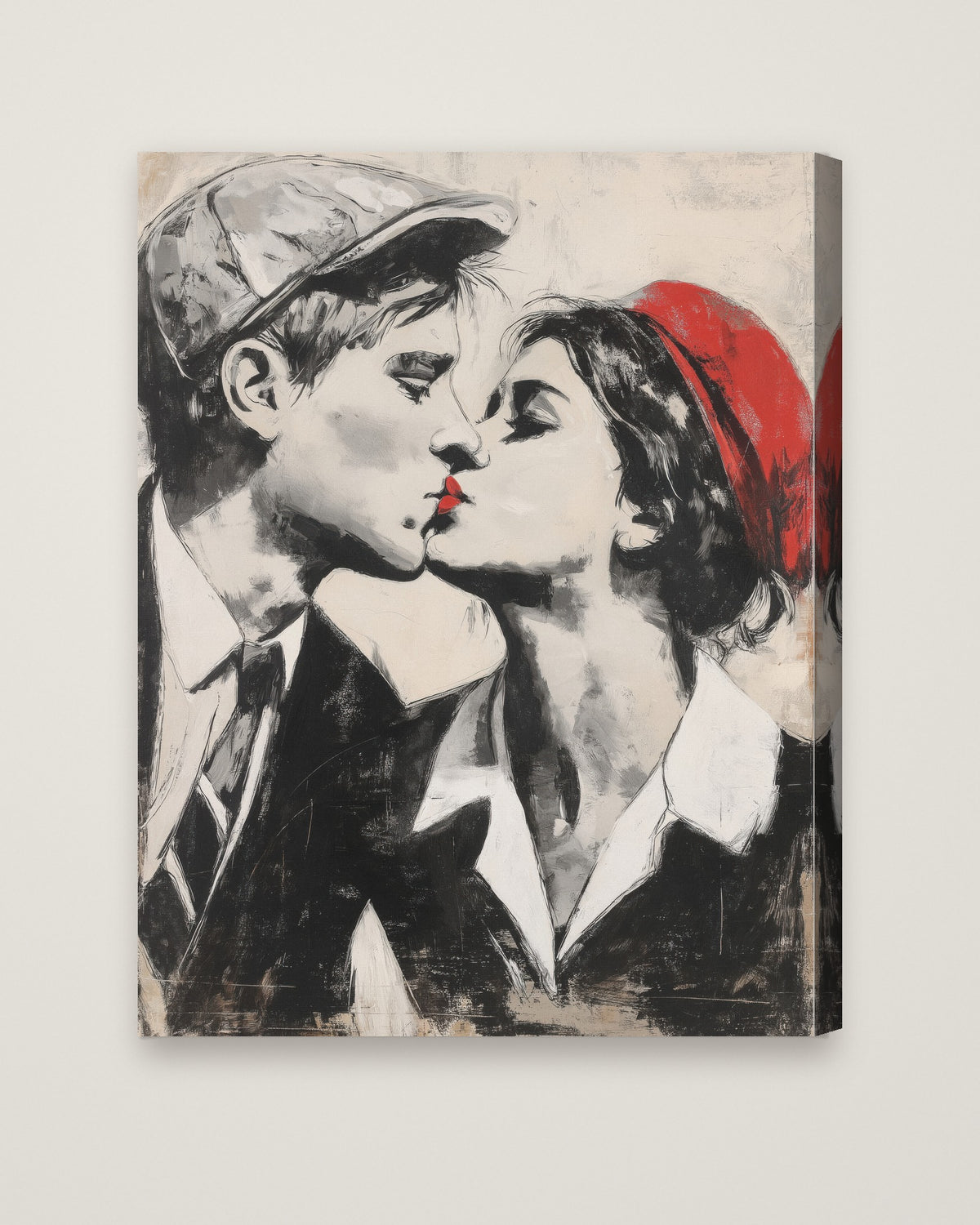 First Kiss Urban Graffiti Art as a stretched canvas