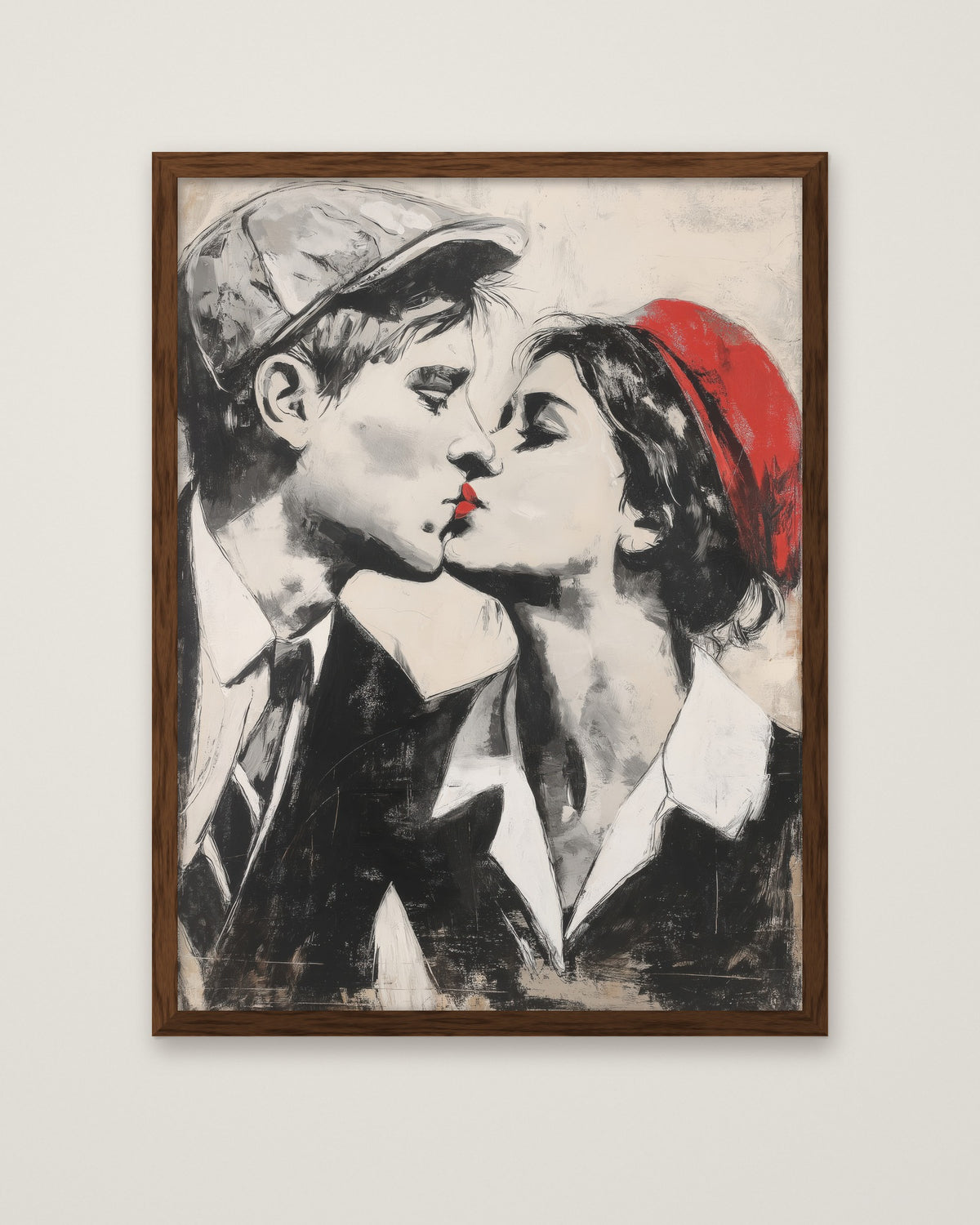 First Kiss Urban Graffiti Art in a dark wood frame