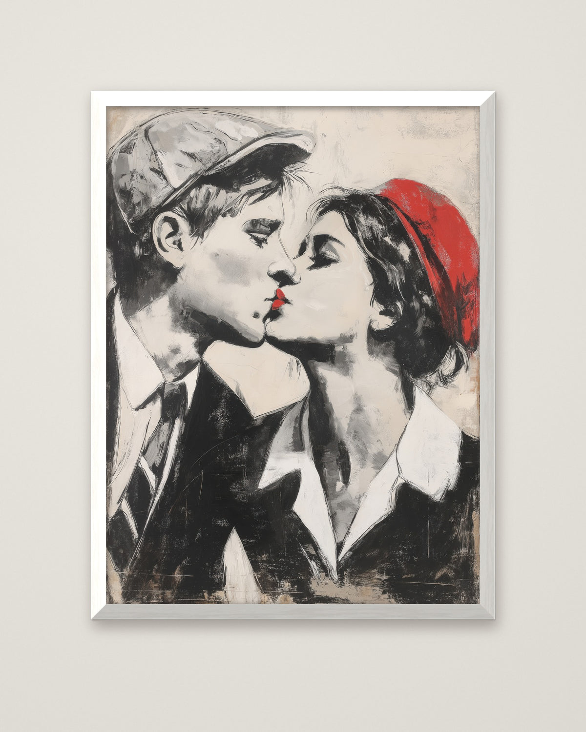 First Kiss Urban Graffiti Art in a white frame