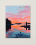 Fisherman Sunset Lake Art as an unframed matte paper print