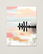 Fishing Dock Silhouette Lake Art as an unframed matte paper print