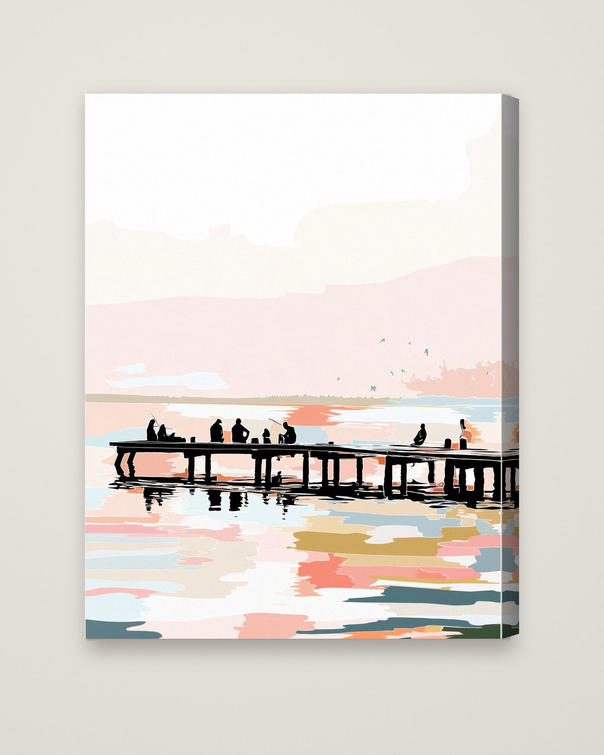 Fishing Pier Sunset Silhouette Art as a stretched canvas