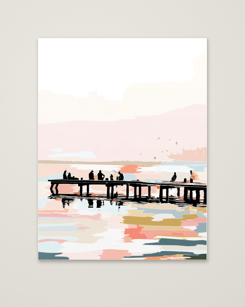 Fishing Pier Sunset Silhouette Art as an unframed matte paper print