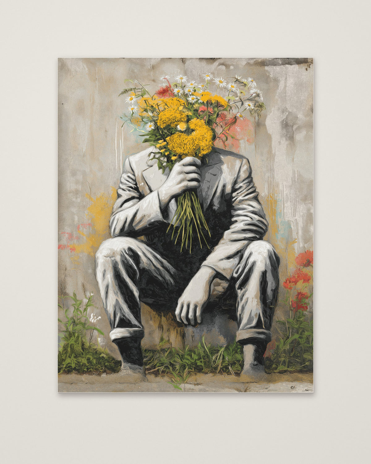 Flower Head Man Street Art as an unframed matte paper print