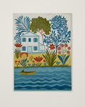 Folk Art Riverside Cottage Botanical as an unframed matte paper print