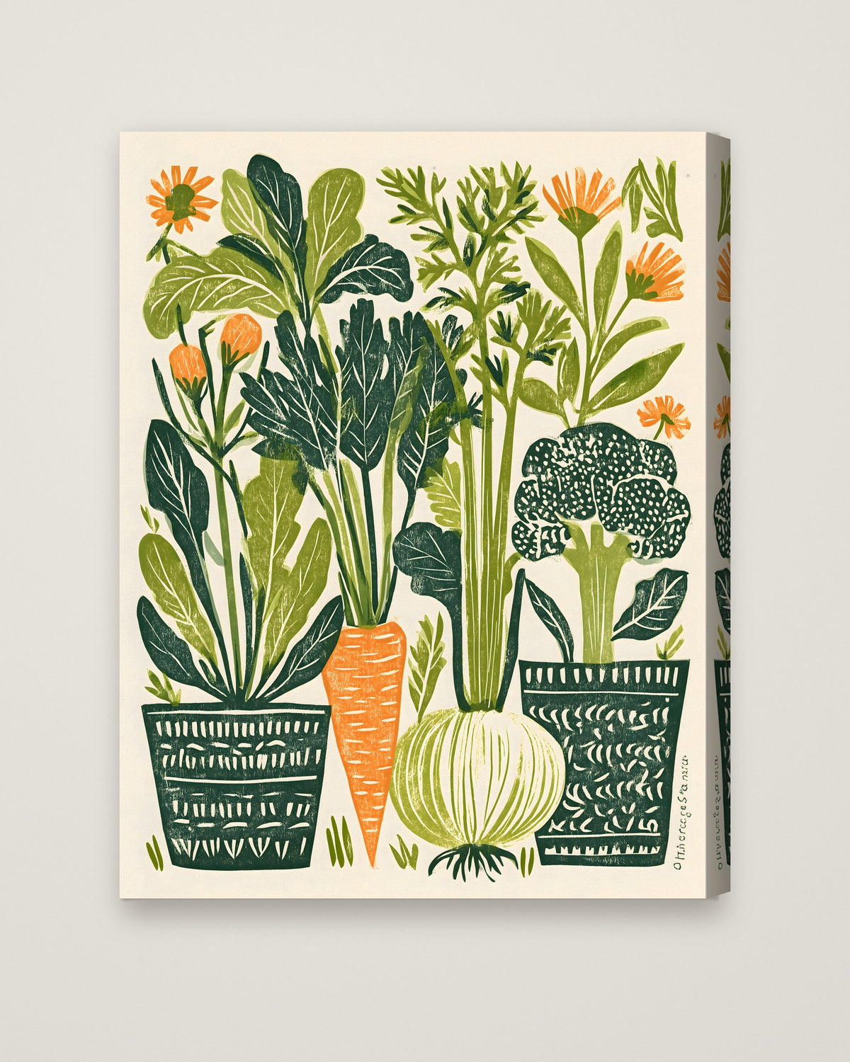 Folk Art Vegetable Garden Print as a stretched canvas