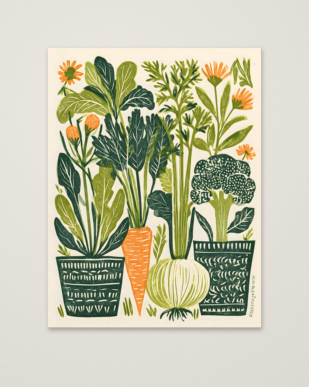 Folk Art Vegetable Garden Print as an unframed matte paper print