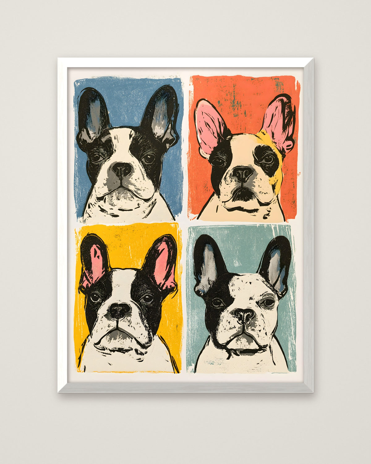 French Bulldog Pop Art Print in a white frame