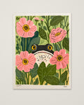 Frog Pink Flower Garden Art as an unframed matte paper print