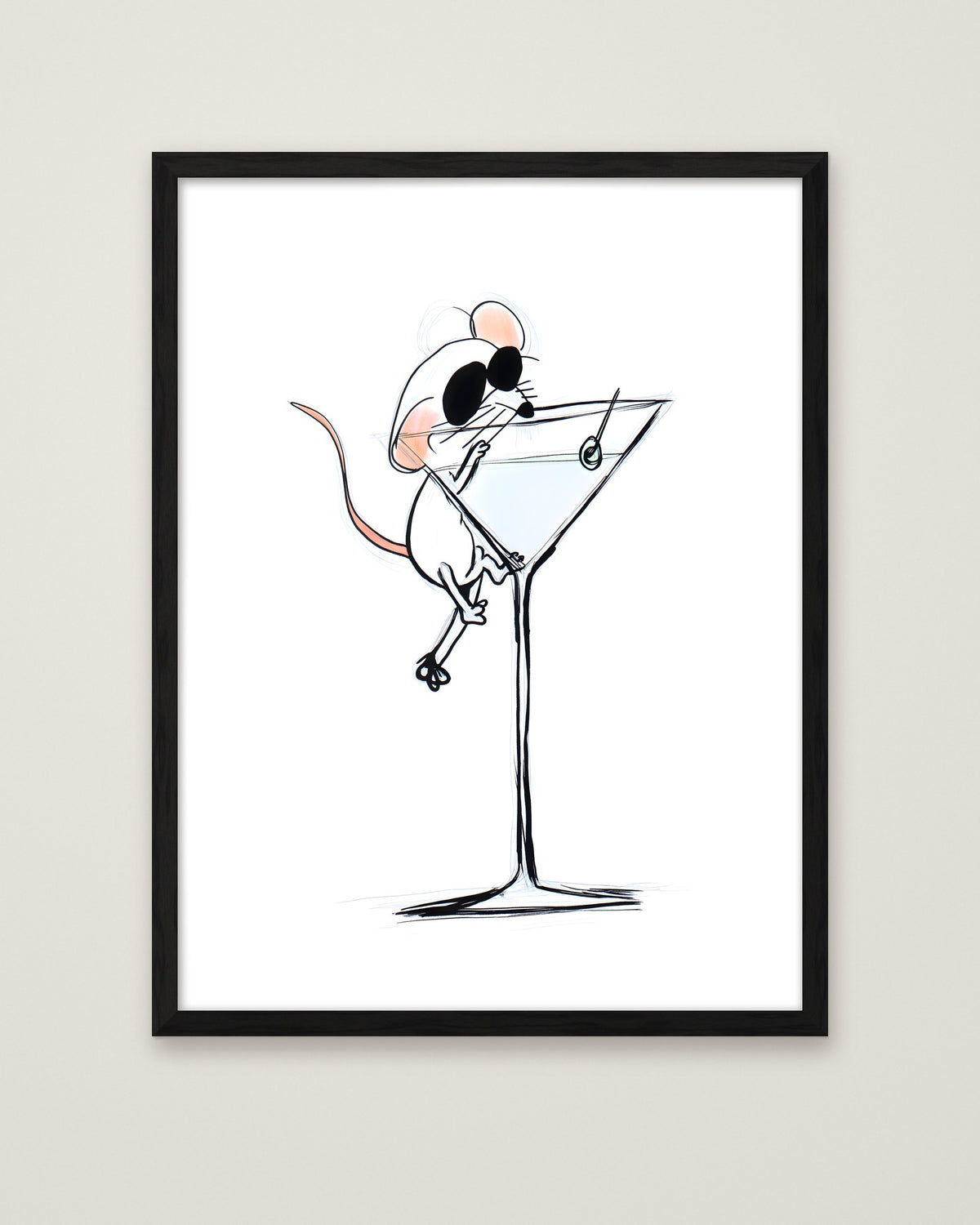 Funny Mouse Martini Art in a black frame