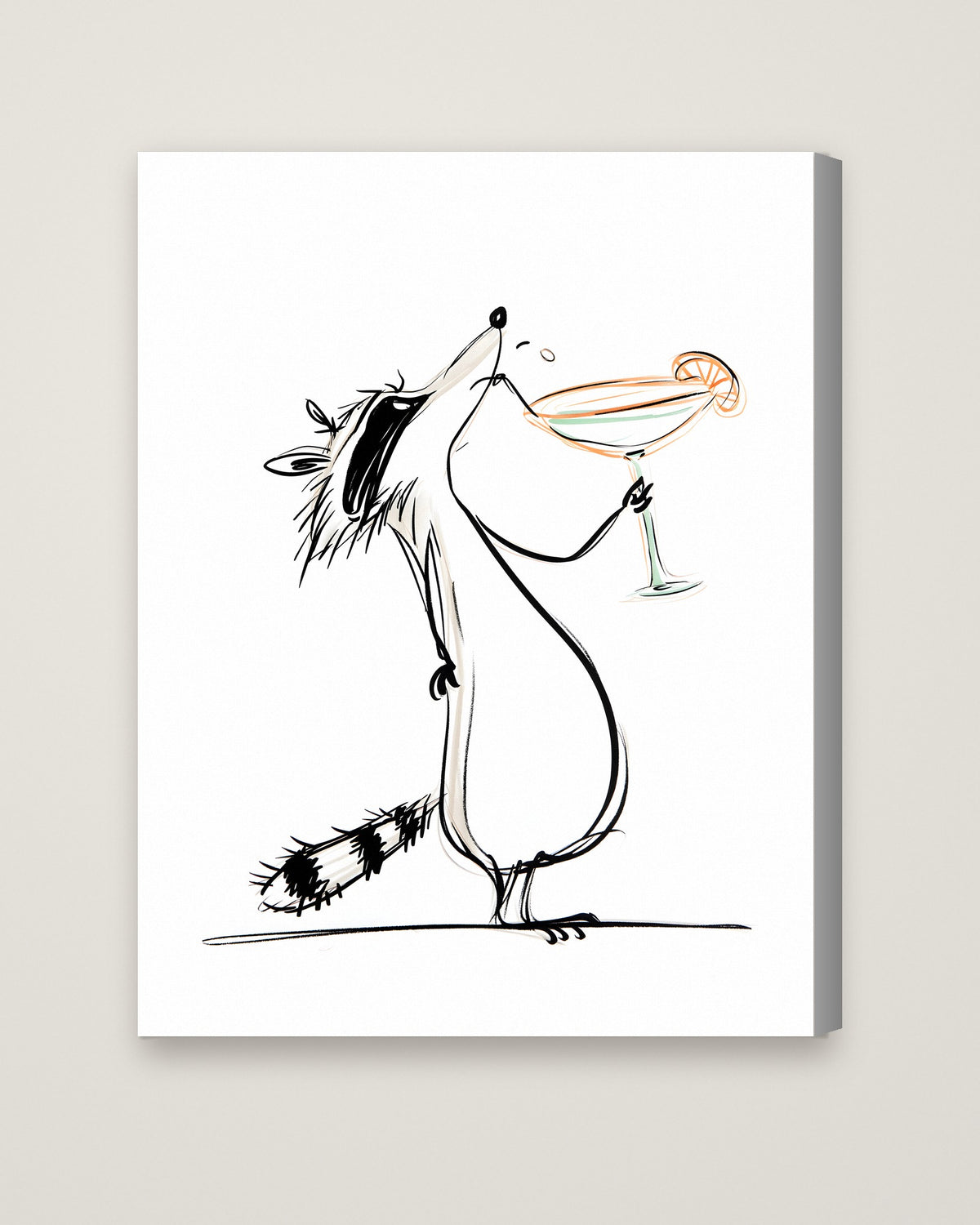 Funny Raccoon Cocktail Art as a stretched canvas