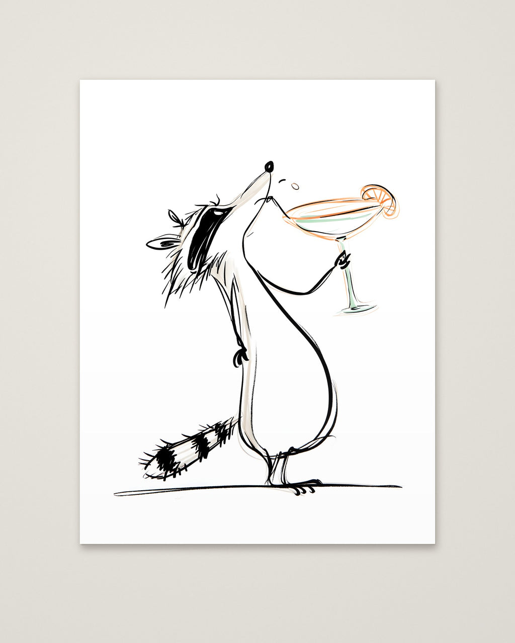 Funny Raccoon Cocktail Art as an unframed matte paper print