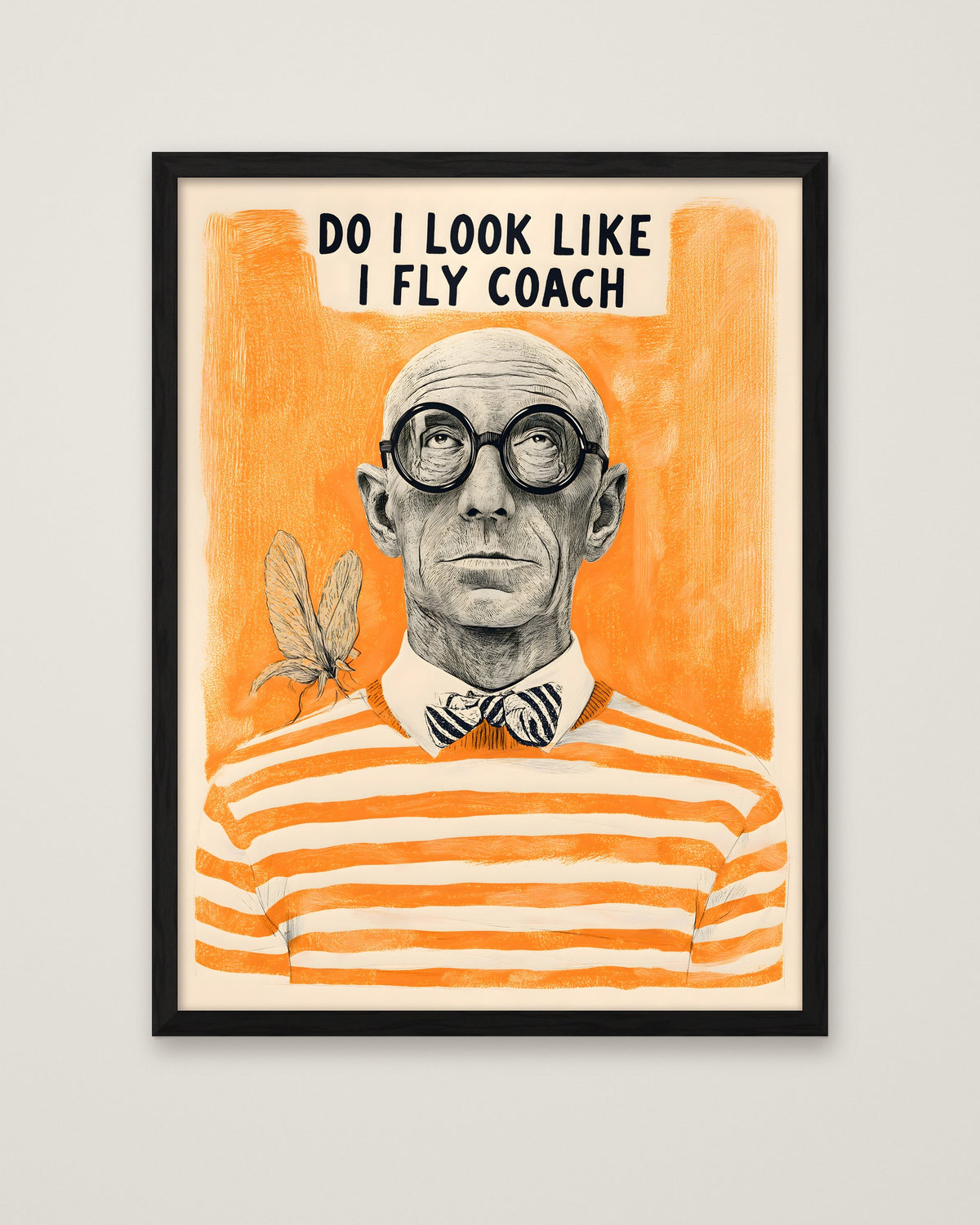 Funny Snobbish Man Portrait Art in a black frame