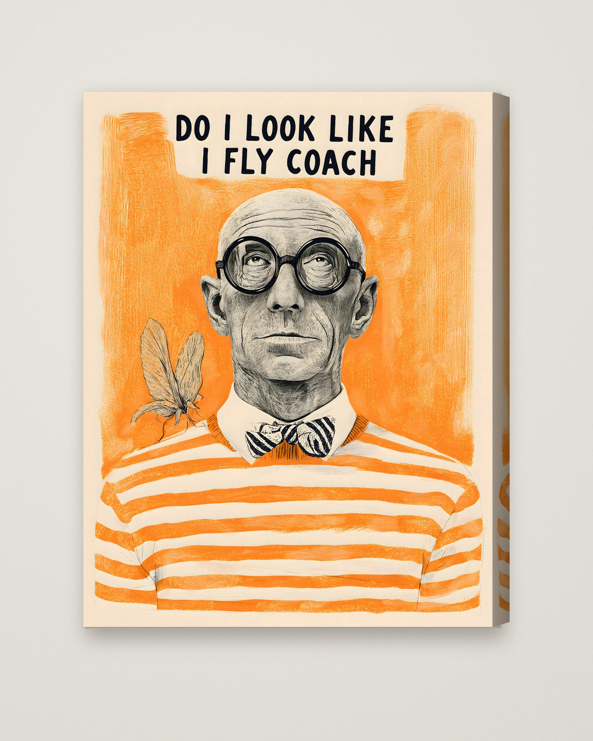 Funny Snobbish Man Portrait Art as a stretched canvas