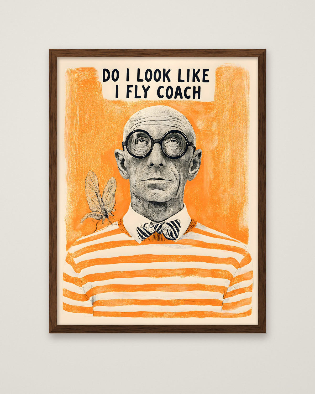 Funny Snobbish Man Portrait Art in a dark wood frame