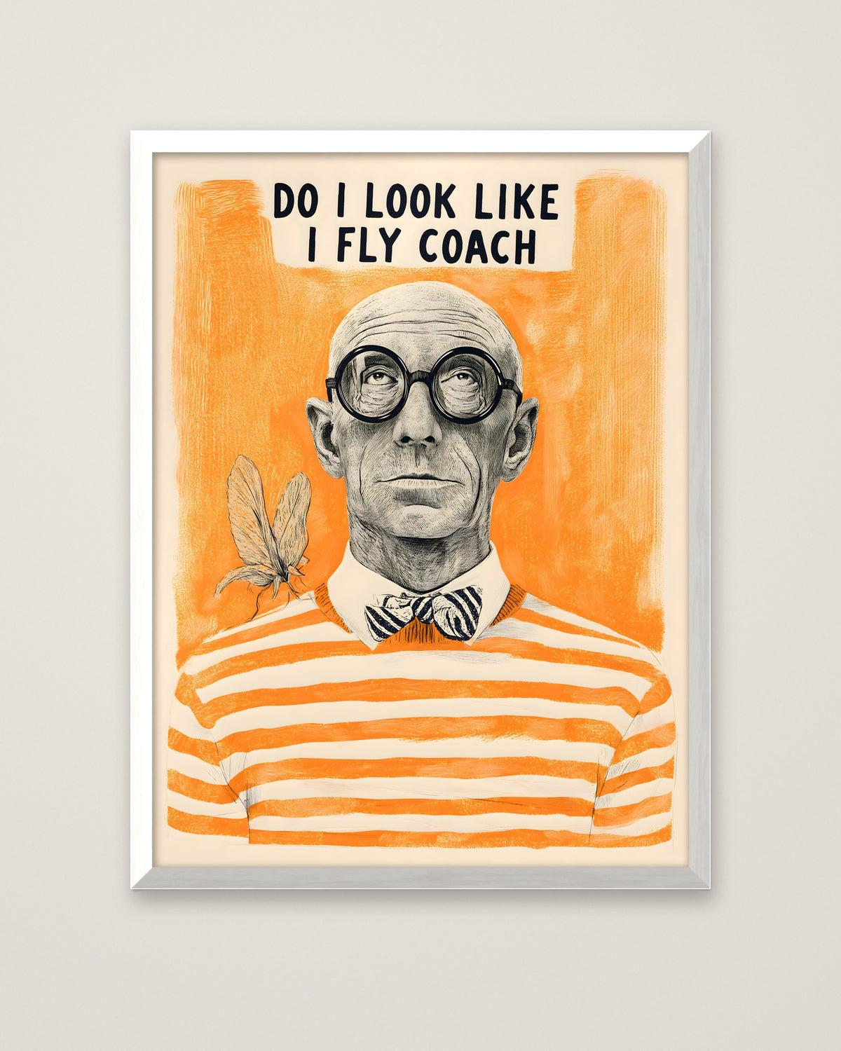 Funny Snobbish Man Portrait Art in a white frame