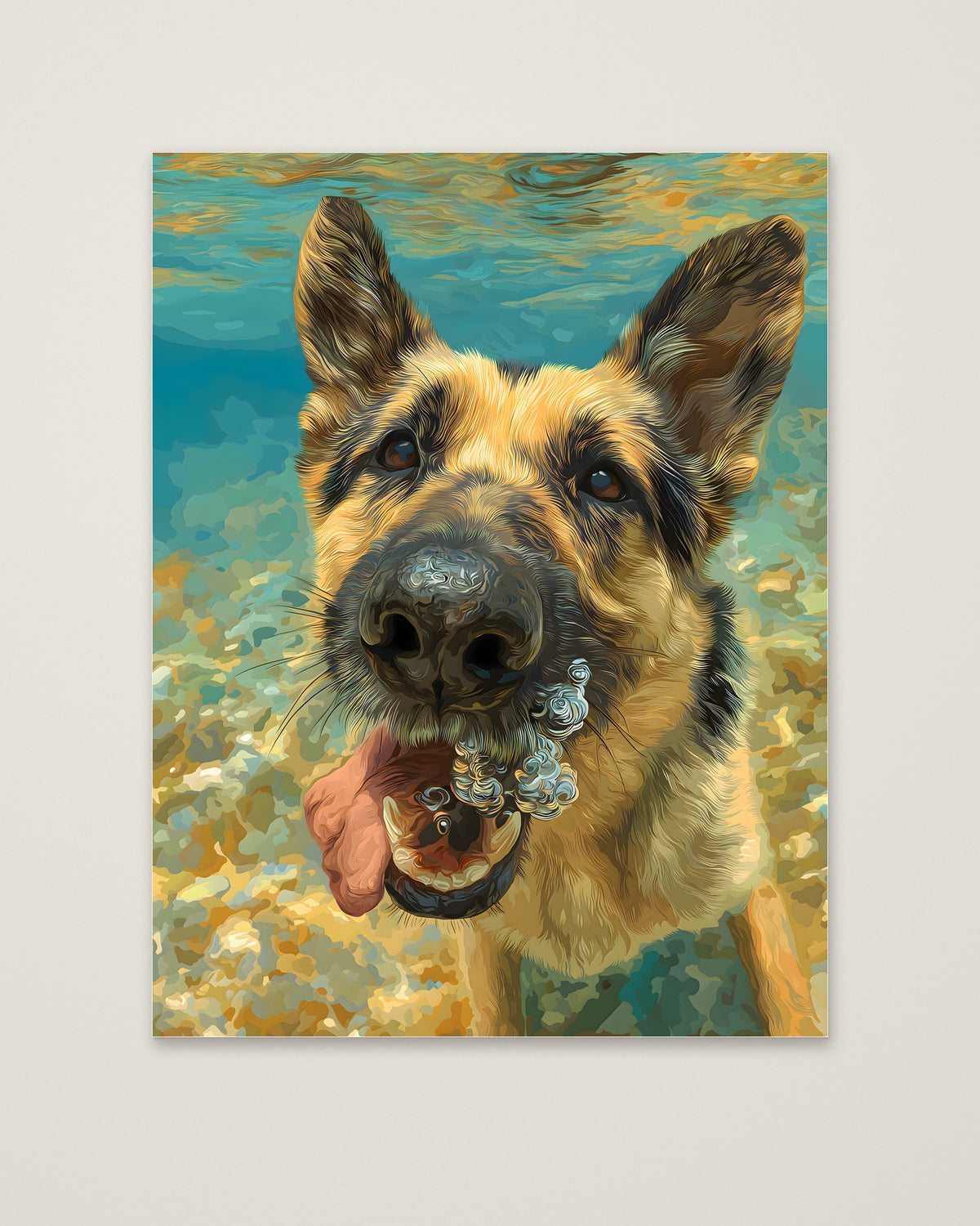 German Shepherd Underwater Dog Art as an unframed matte paper print
