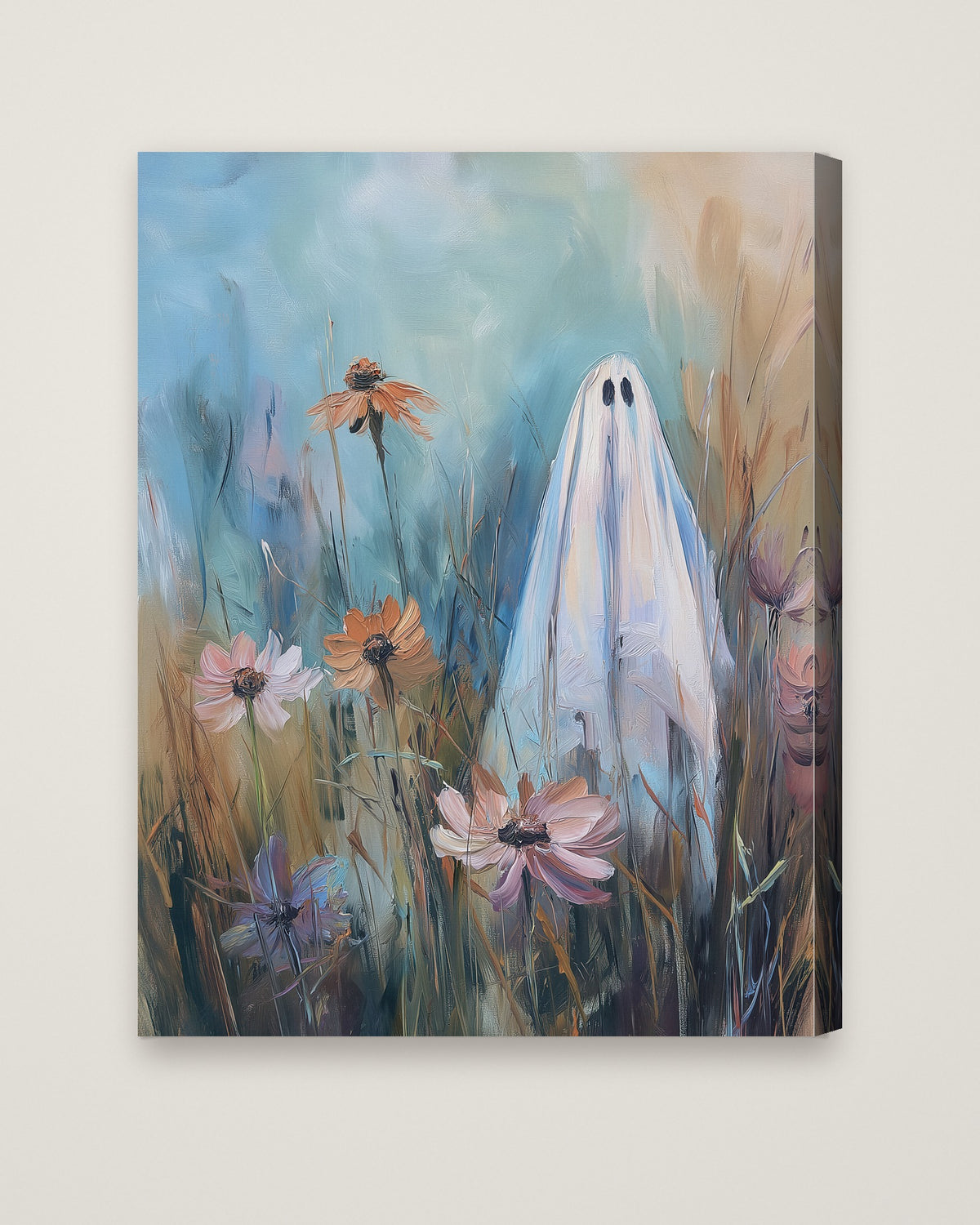 Ghost Wildflower Field Painting as a stretched canvas