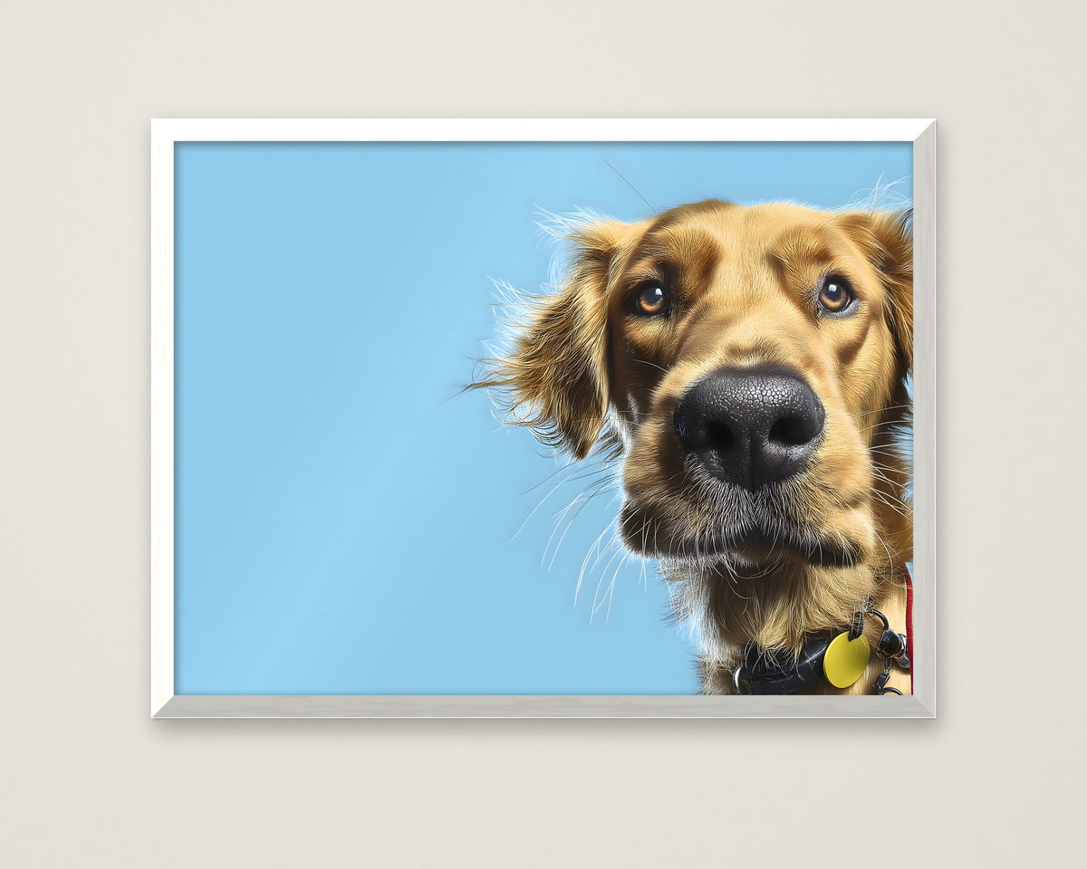 Golden Dog Portrait Art in a white frame