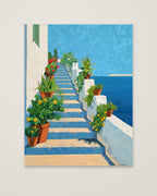 Greek Island Staircase Botanical Art as an unframed matte paper print