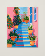 Greek Island Stairway Botanical Art as an unframed matte paper print