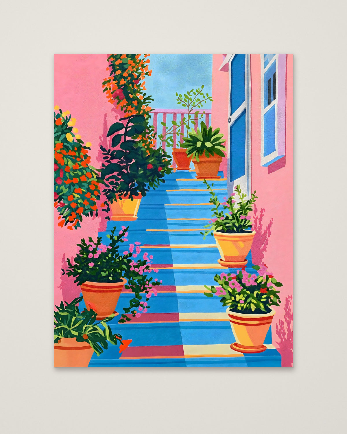 Greek Island Stairway Botanical Art as an unframed matte paper print