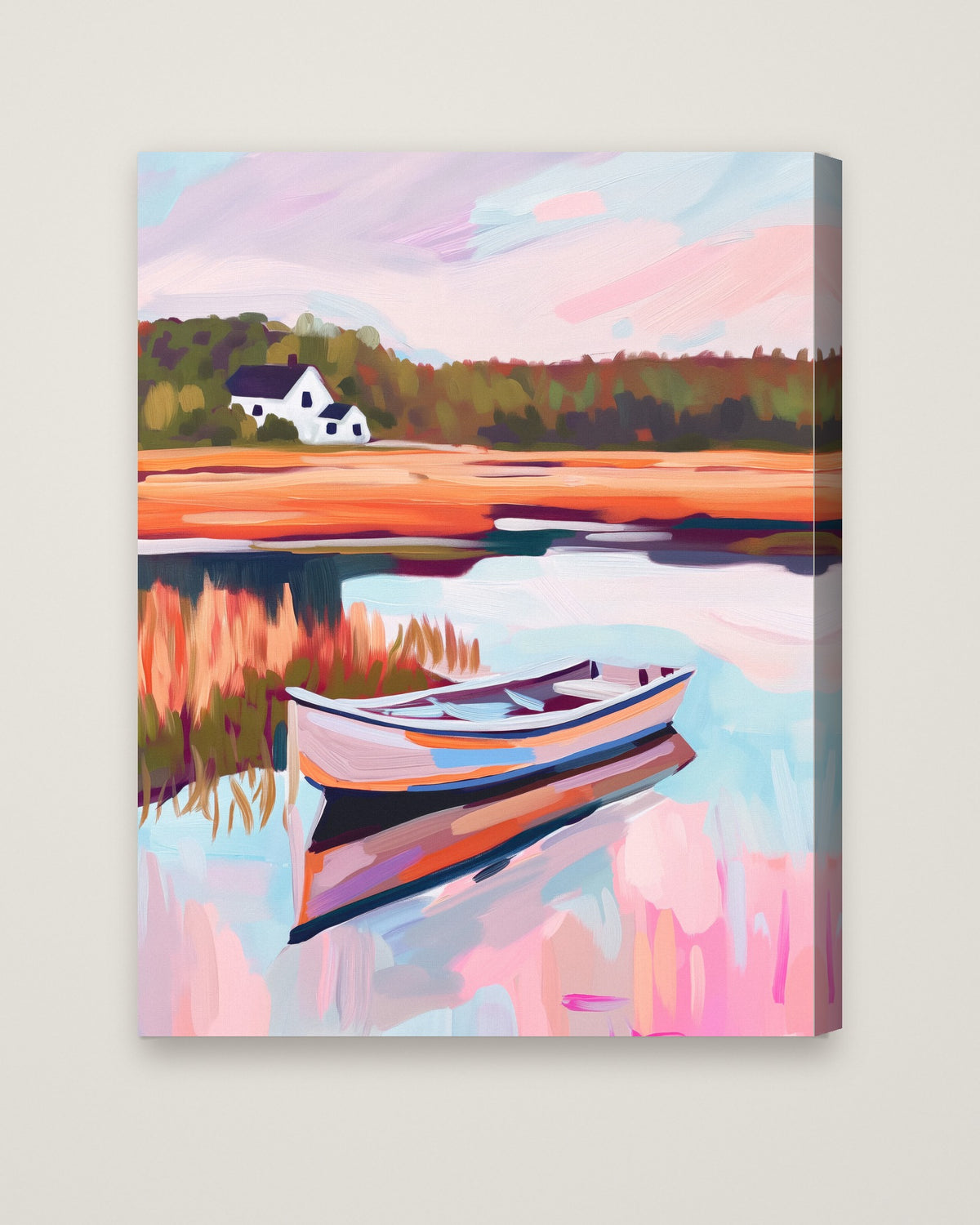 Harbor Sunset Impressionist Art as a stretched canvas