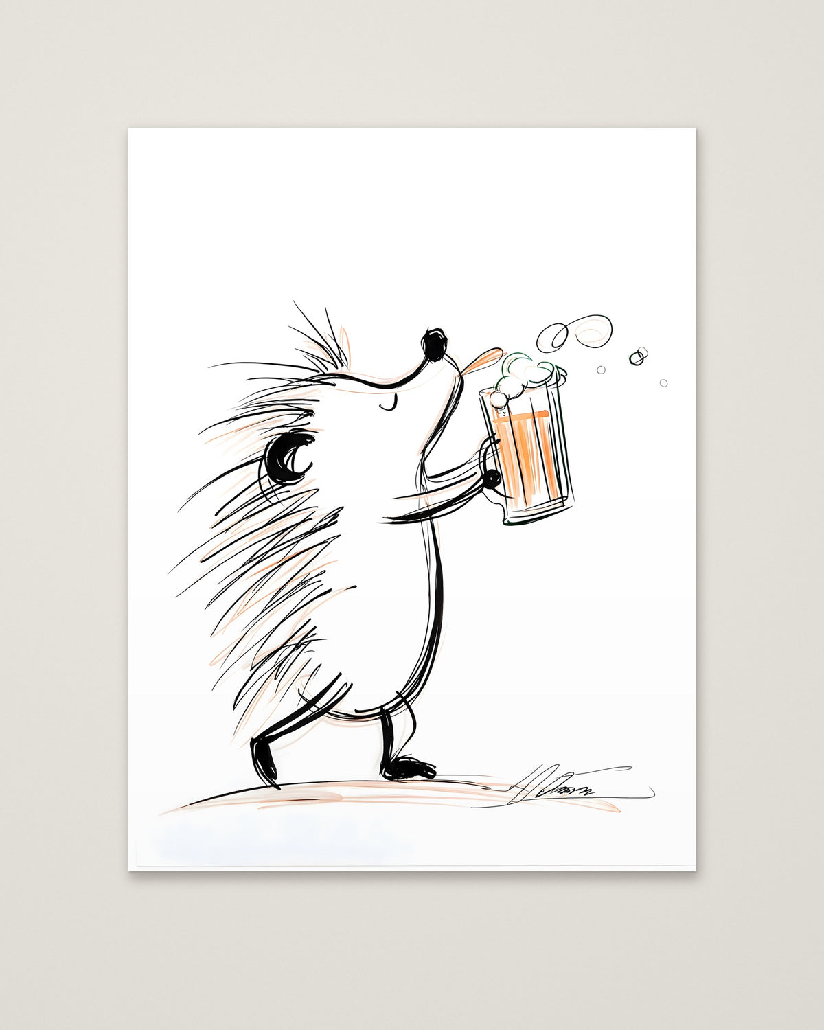 Hedgehog Beer Mug Art as an unframed matte paper print