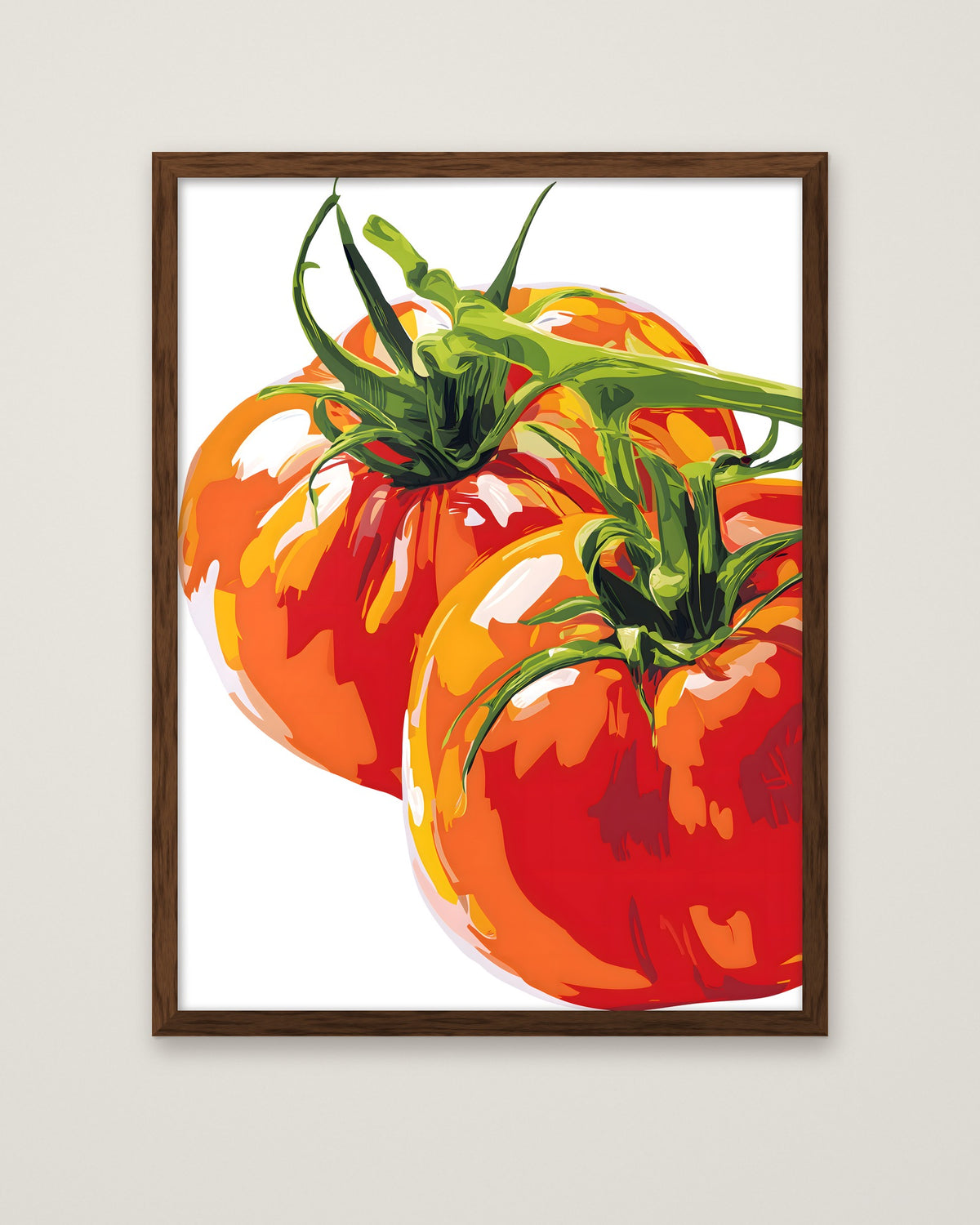 Heirloom Tomato Botanical Art in a dark wood frame
