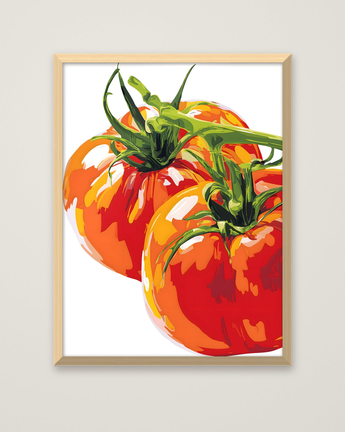 Heirloom Tomato Botanical Art in a natural wood frame