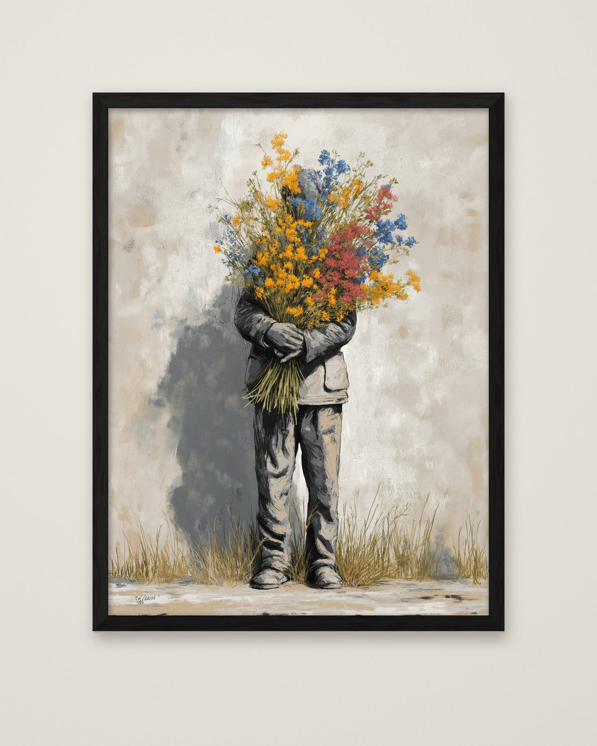 Hidden Bouquet Graffiti Flower Art in a black frame