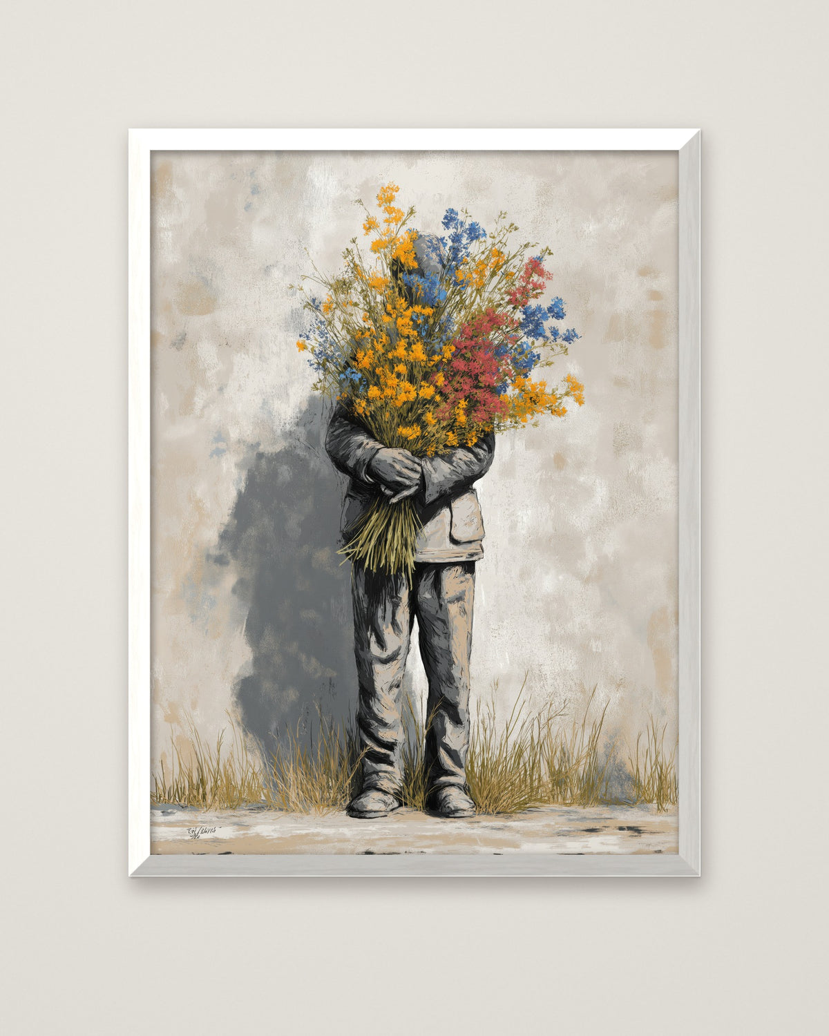Hidden Bouquet Graffiti Flower Art in a white frame