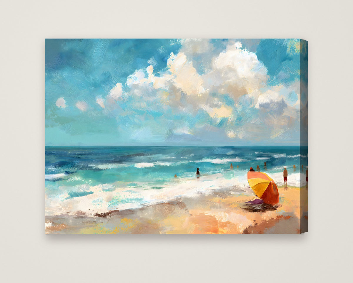 Impressionist Beach Scene Painting as a stretched canvas