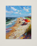 Impressionist Beach Umbrella Coastal Art as an unframed matte paper print