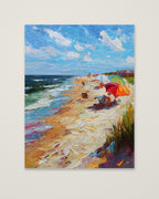 Impressionist Beach Umbrella Coastal Art as an unframed matte paper print