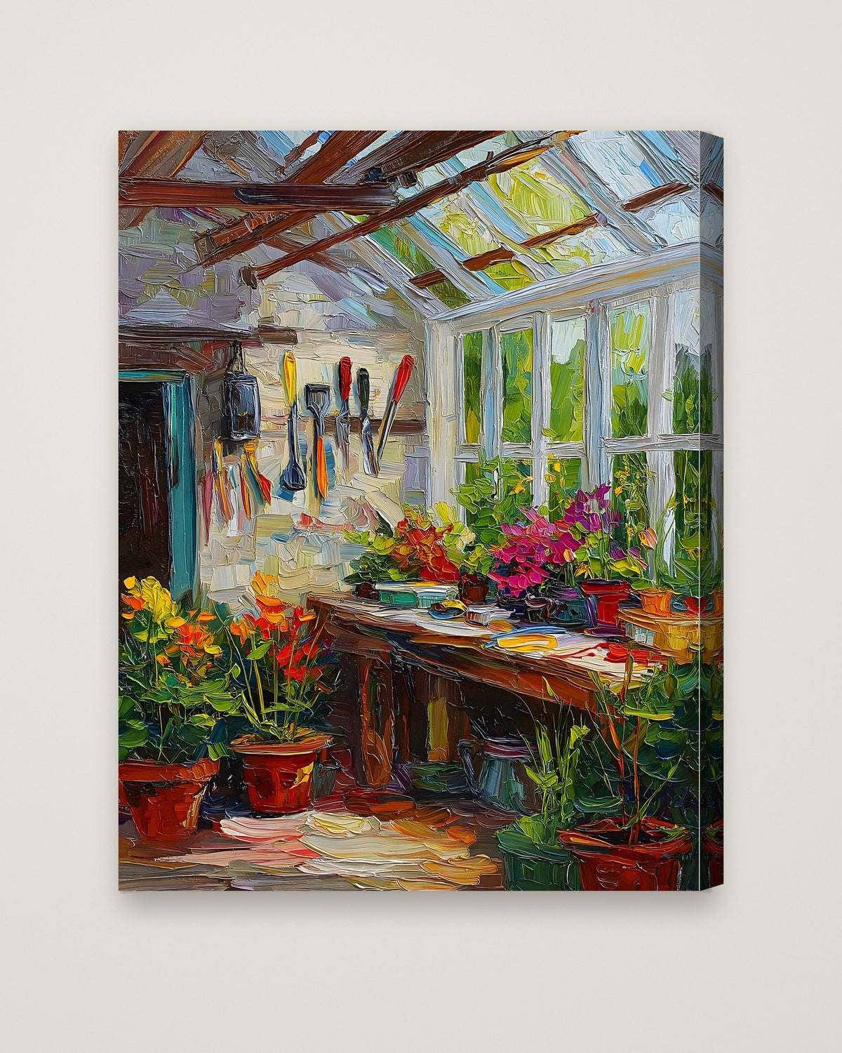 Impressionist Greenhouse Interior Art as a stretched canvas