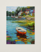 Impressionist Harbor Boats Painting as an unframed matte paper print