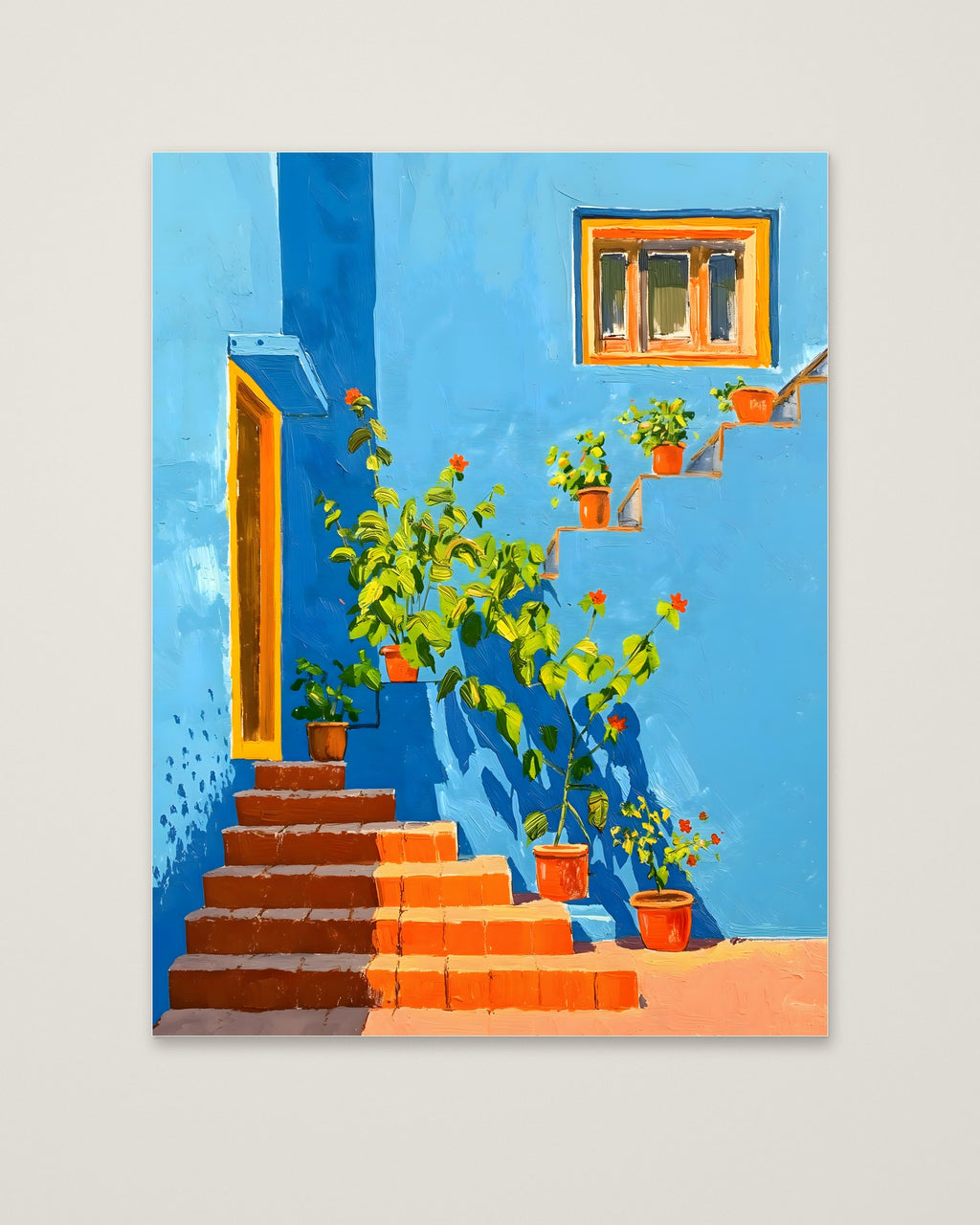 Mediterranean Blue Wall Staircase Art as an unframed matte paper print