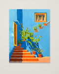 Mediterranean Blue Wall Staircase Art as an unframed matte paper print