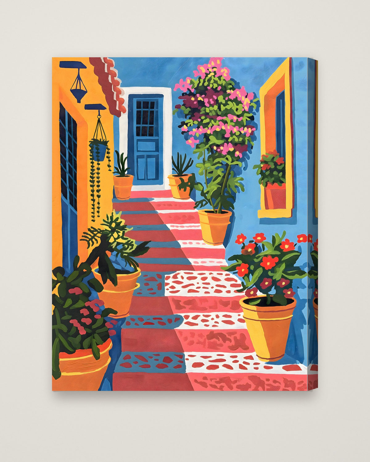 Mediterranean Courtyard Staircase Art as a stretched canvas