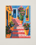 Mediterranean Courtyard Staircase Art as an unframed matte paper print