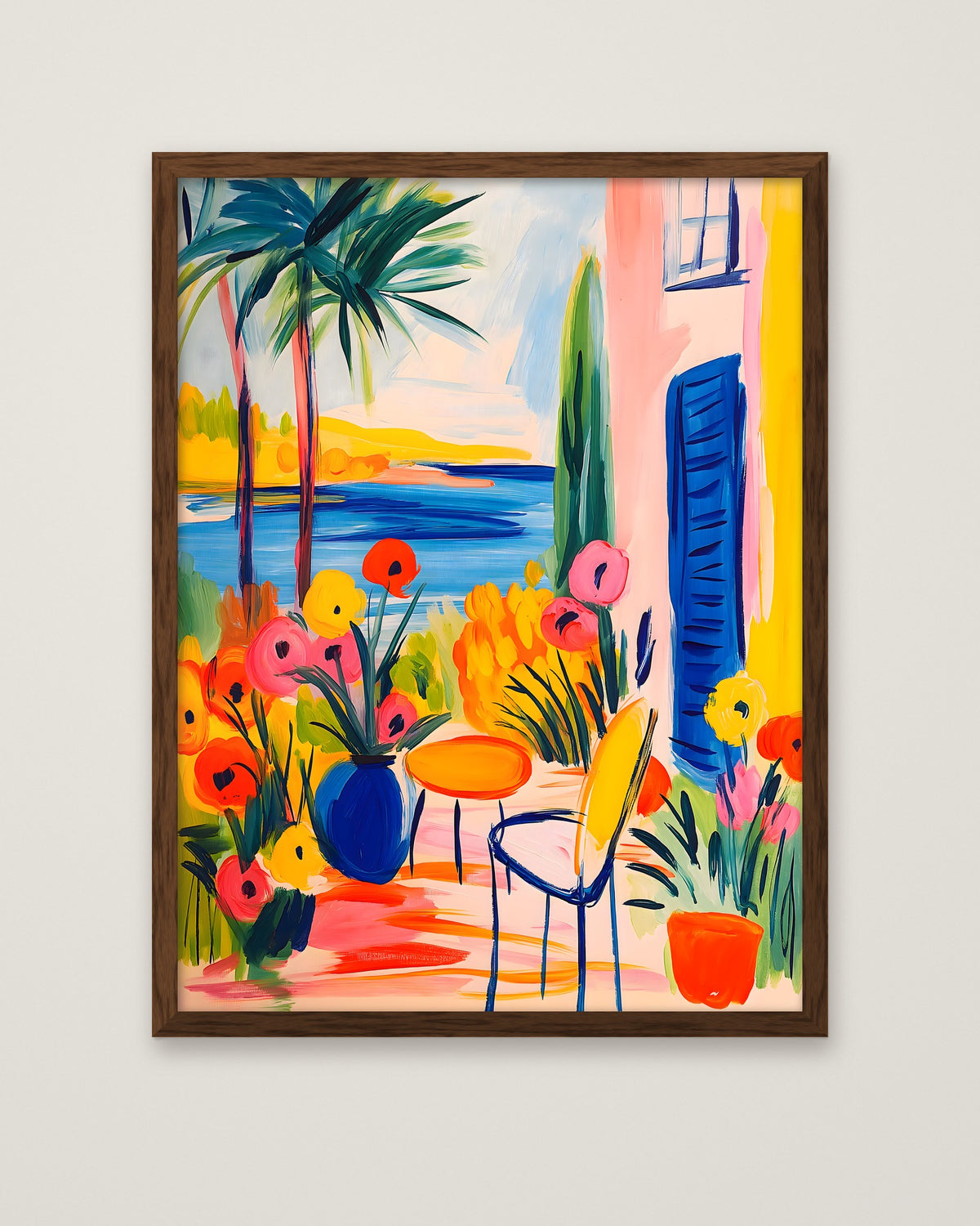 Mediterranean Garden Terrace Art in a dark wood frame