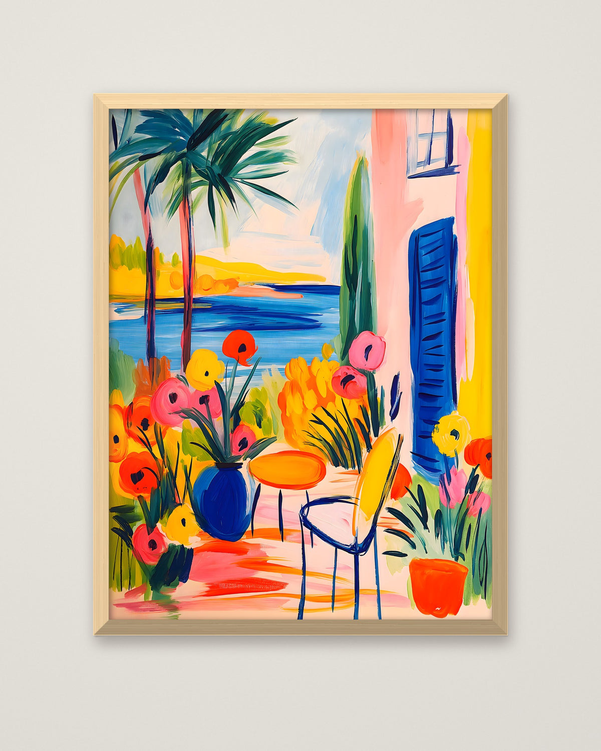Mediterranean Garden Terrace Art in a natural wood frame