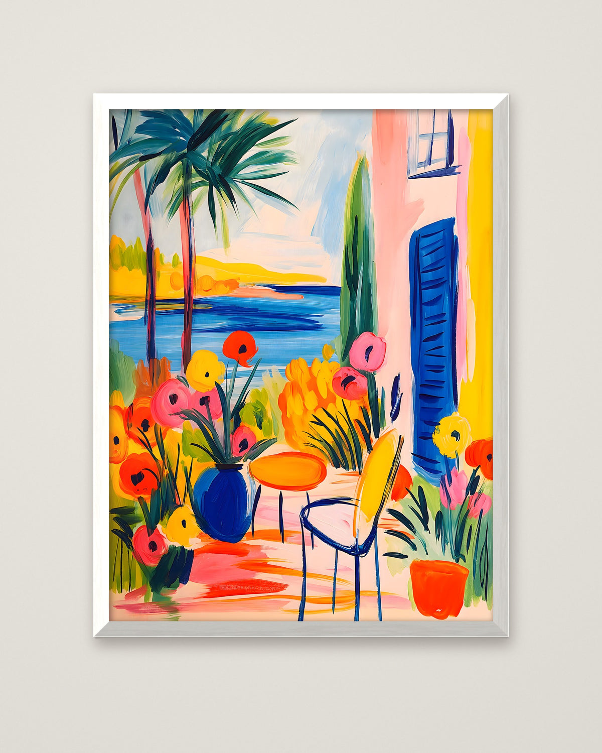 Mediterranean Garden Terrace Art in a white frame