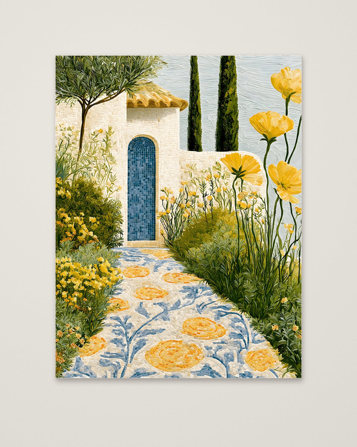 Mediterranean Mosaic Garden Art as an unframed matte paper print